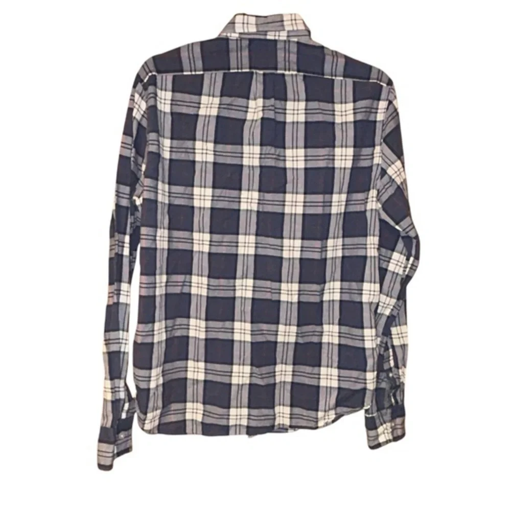 J. Crew Men’s Slim Fit Shirt Blue‎ Plaid Button Down Woven Cotton Size Medium